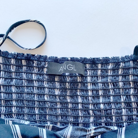 Navy Blue and White Striped Bow and Keyhole Spaghetti Strap Crop Top ANGL, SZ L - Picture 2 of 3